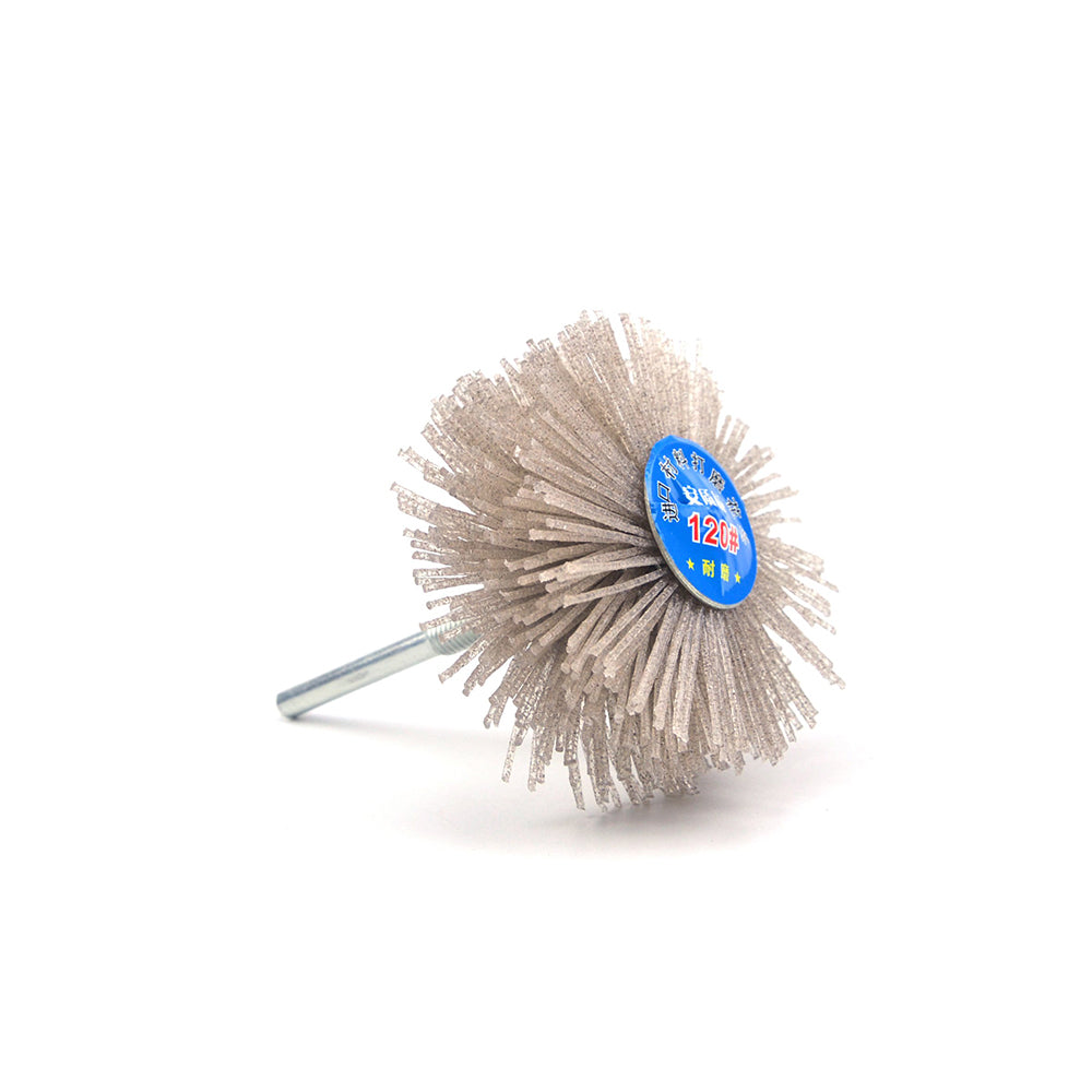 120 Grit 6mm Shank Mounted Nylon Wire Grinding Flower Head Wheel Brush for Woodworking