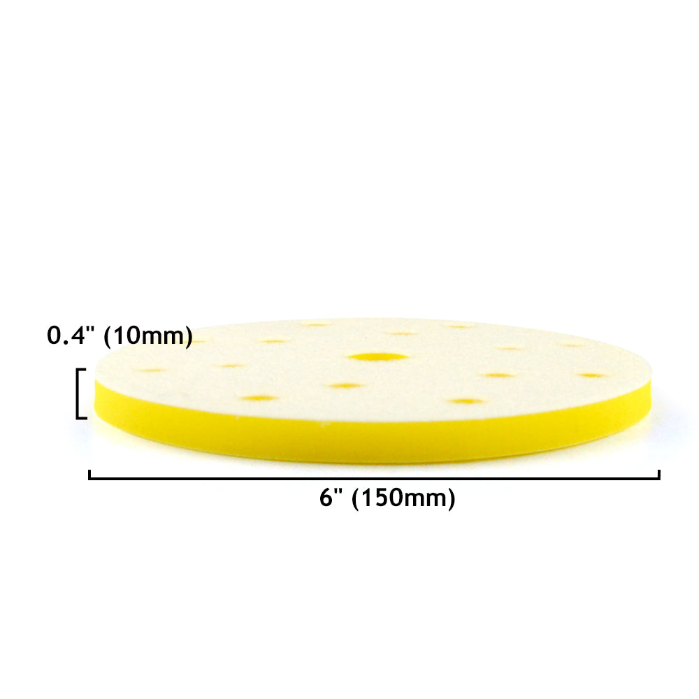 6" (150mm) 15-Hole Soft Sponge Yellow Flat Hook & Loop Surface Protection Interface Buffer Backing Pad
