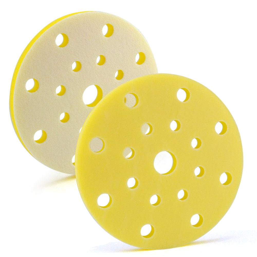 6" (150mm) 17-Hole Soft Sponge Yellow Flat Hook & Loop Surface Protection Interface Buffer Backing Pad