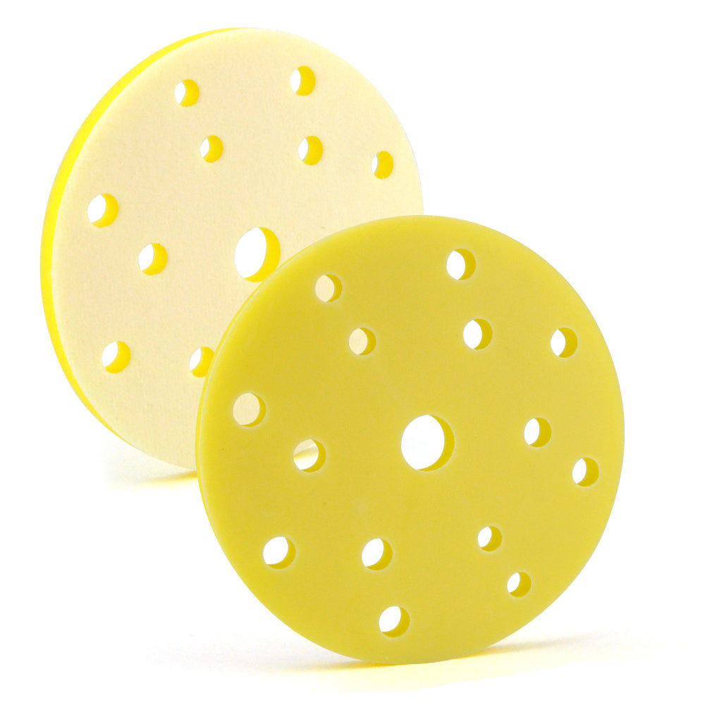 6" (150mm) 15-Hole Soft Sponge Yellow Flat Hook & Loop Surface Protection Interface Buffer Backing Pad