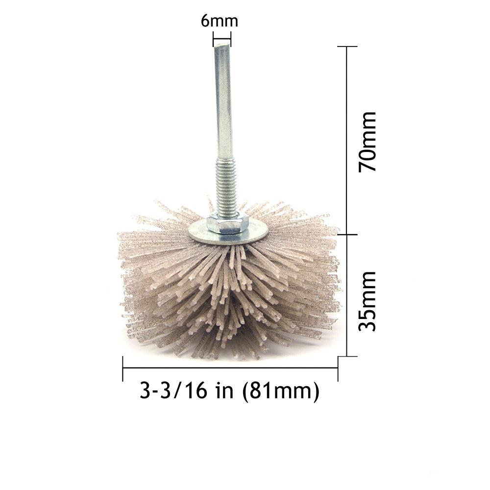 120 Grit 6mm Shank Mounted Nylon Wire Grinding Flower Head Wheel Brush for Woodworking