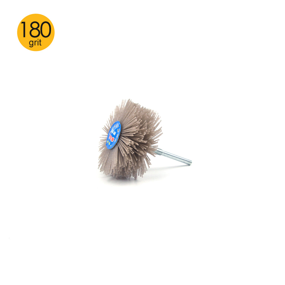 180 Grit 6mm Shank Mounted Nylon Wire Grinding Flower Head Wheel Brush for Woodworking