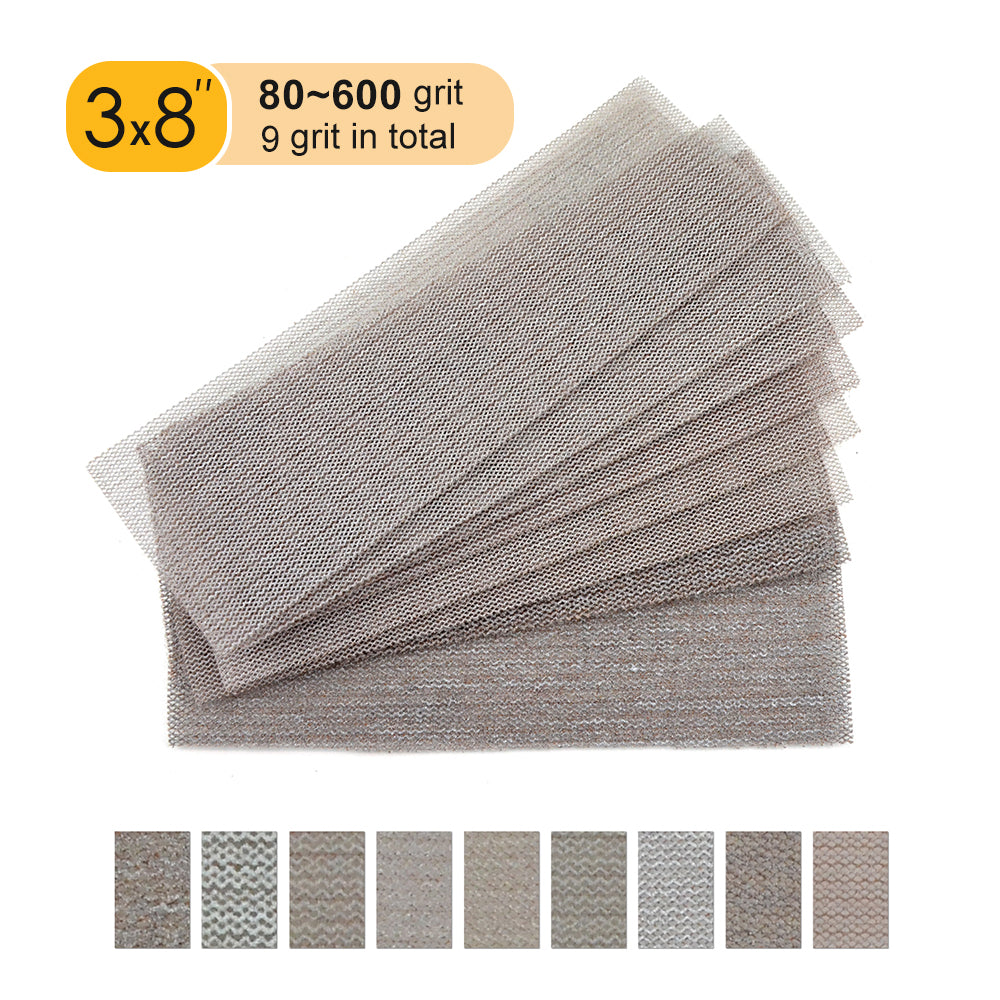 3 x 8" (70 x 198mm) Hook & Loop or Clip on Sander Pads,Mesh Dust Free Sandpaper (80-600), 1 PC