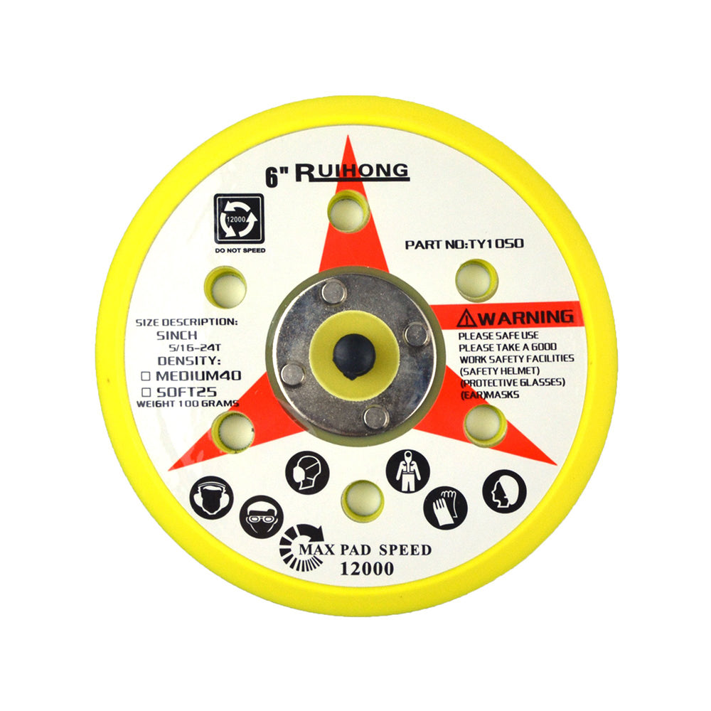 6" (150mm) x 5/16-24 Male 6 Hole PSA Back-up Sanding Pads