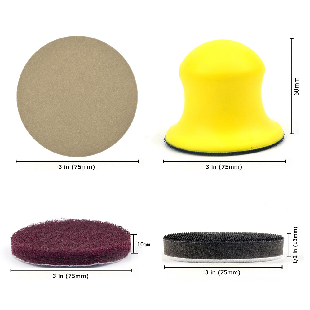 Headlight Restoration DIY Kit (by Hand), 3" (75mm) Scouring Pads + Sanding Discs, Total 19PCS
