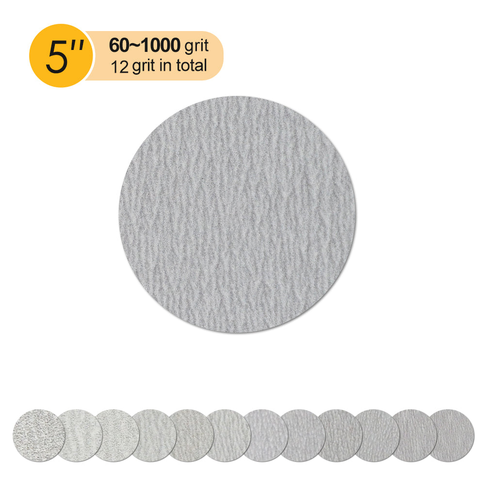 5" (125mm) White Dry Hook & Loop Sanding Discs - 100Pcs/Box