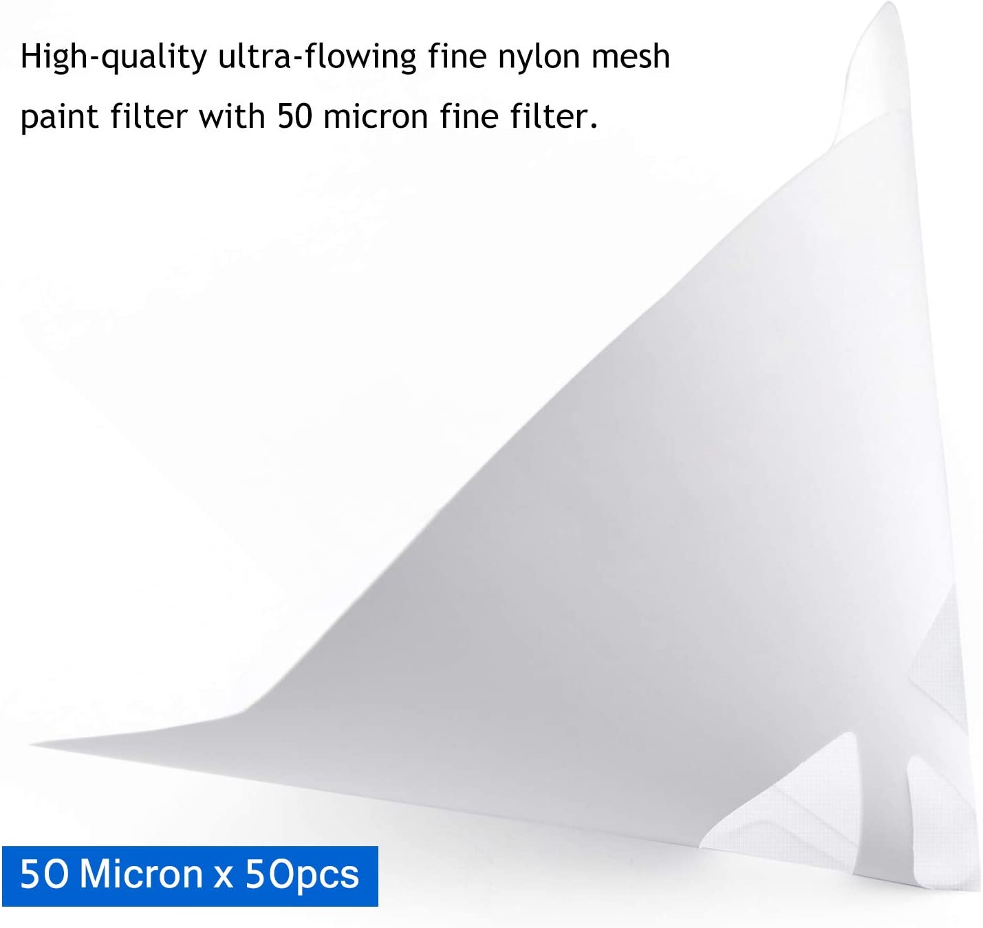 Cone Paint Filter Strainer Screen Funnel 50-190 Micron Paint Filter with Fine Nylon Mesh,50 PCS/Pack
