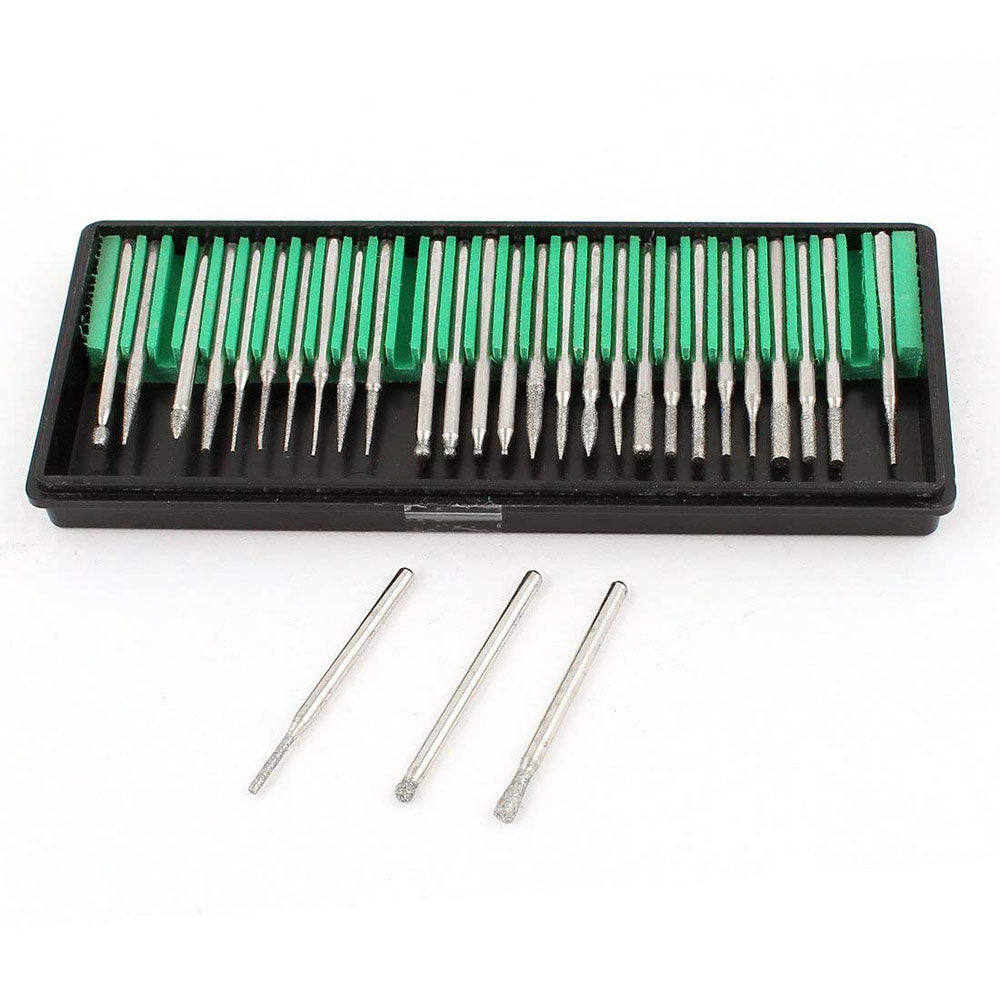3mm Shank Diamond Mounted Points Alloy Grinding Needle, 30pcs Set