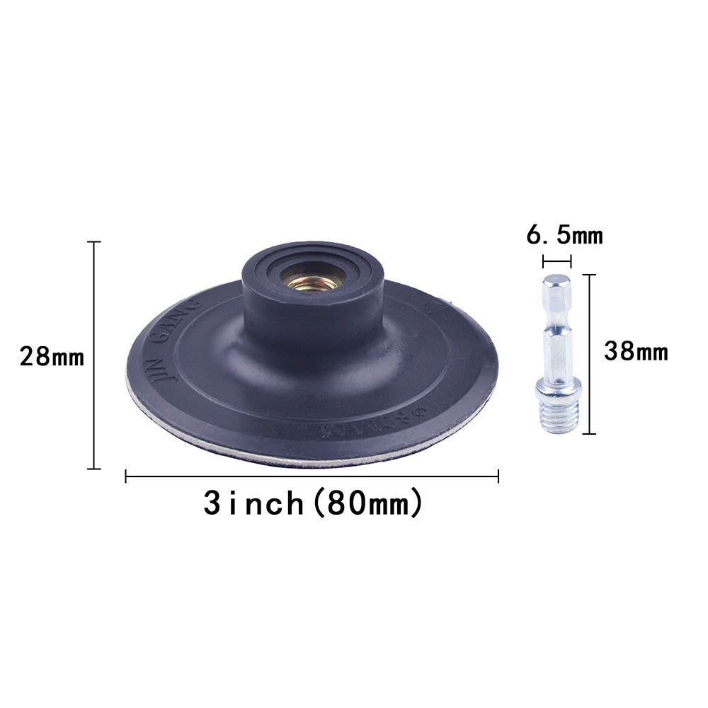 3" (80mm) x M10 Thread Hook & Loop Back-up Sanding Pads with 6mm Shank
