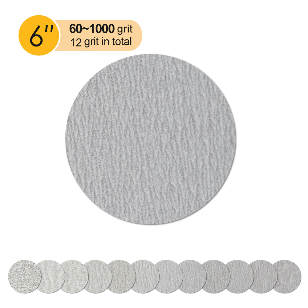 6" (150mm) White Dry Hook & Loop Sanding Discs - 100Pcs/Box