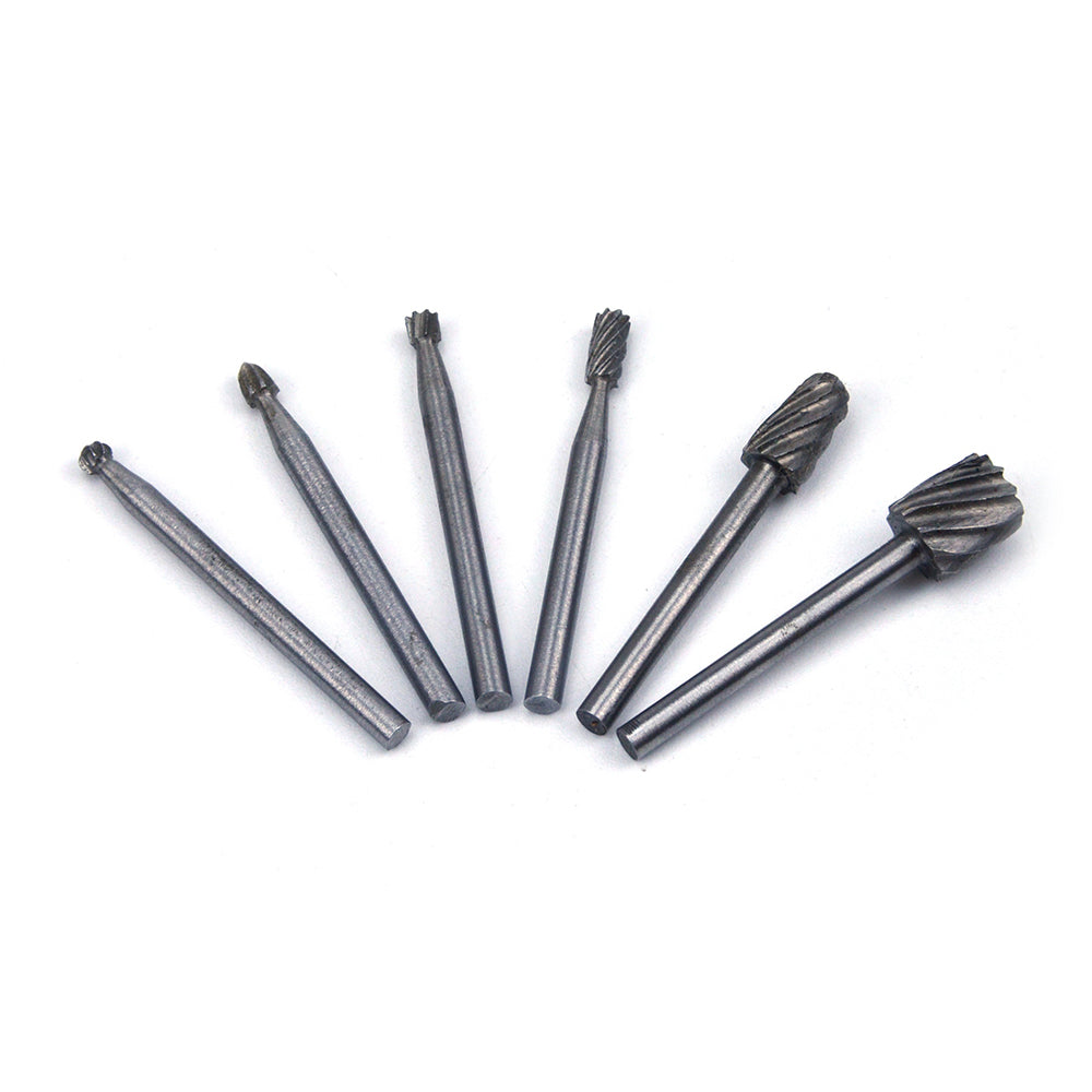 1/8" (3.175mm) Mounted Shank HSS(High Speed Steel) Woodworking Carbide Burrs Rotary File, 6pcs Set