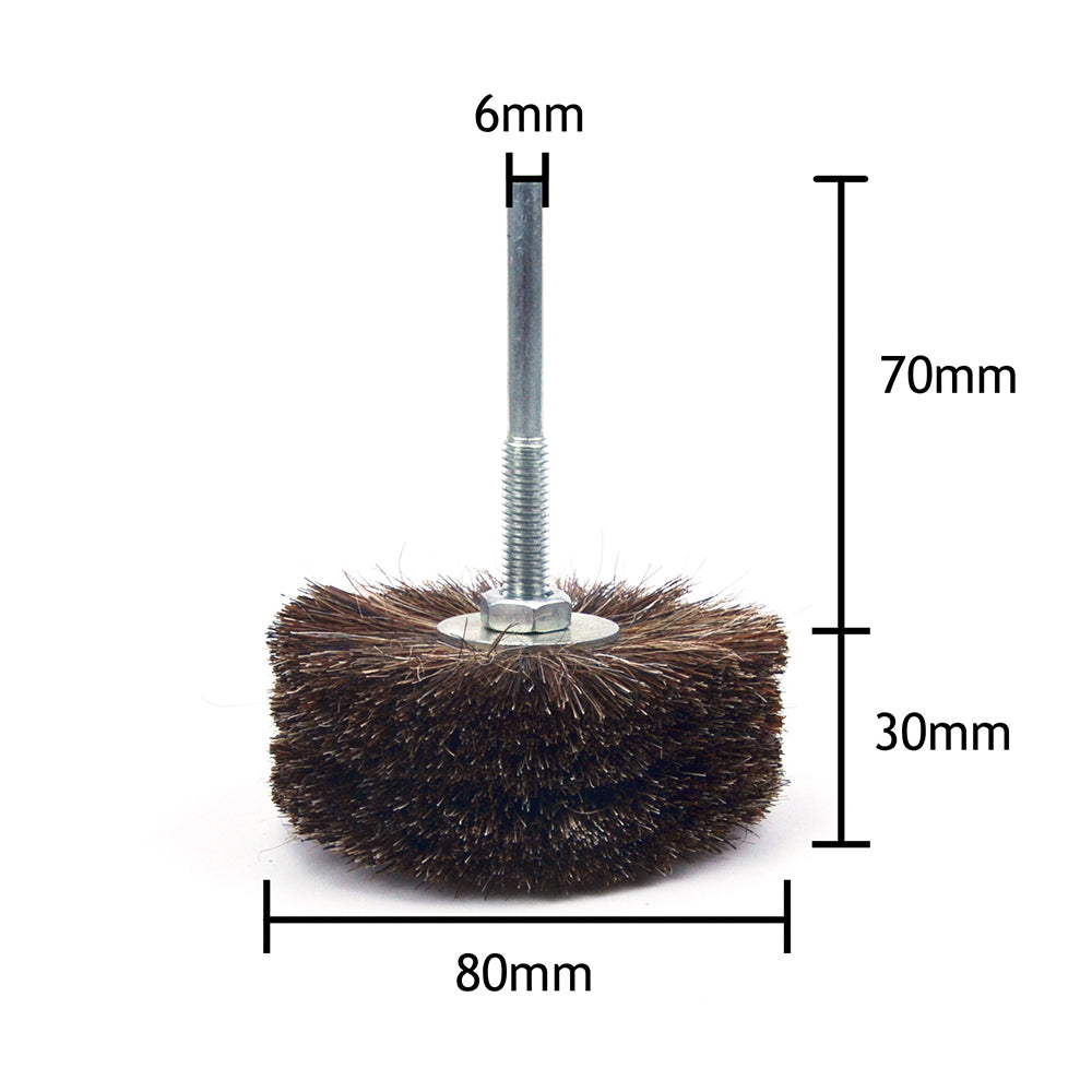 80x30mm x 6mm Mounted Shank Horse Bristle Wheel Brushes