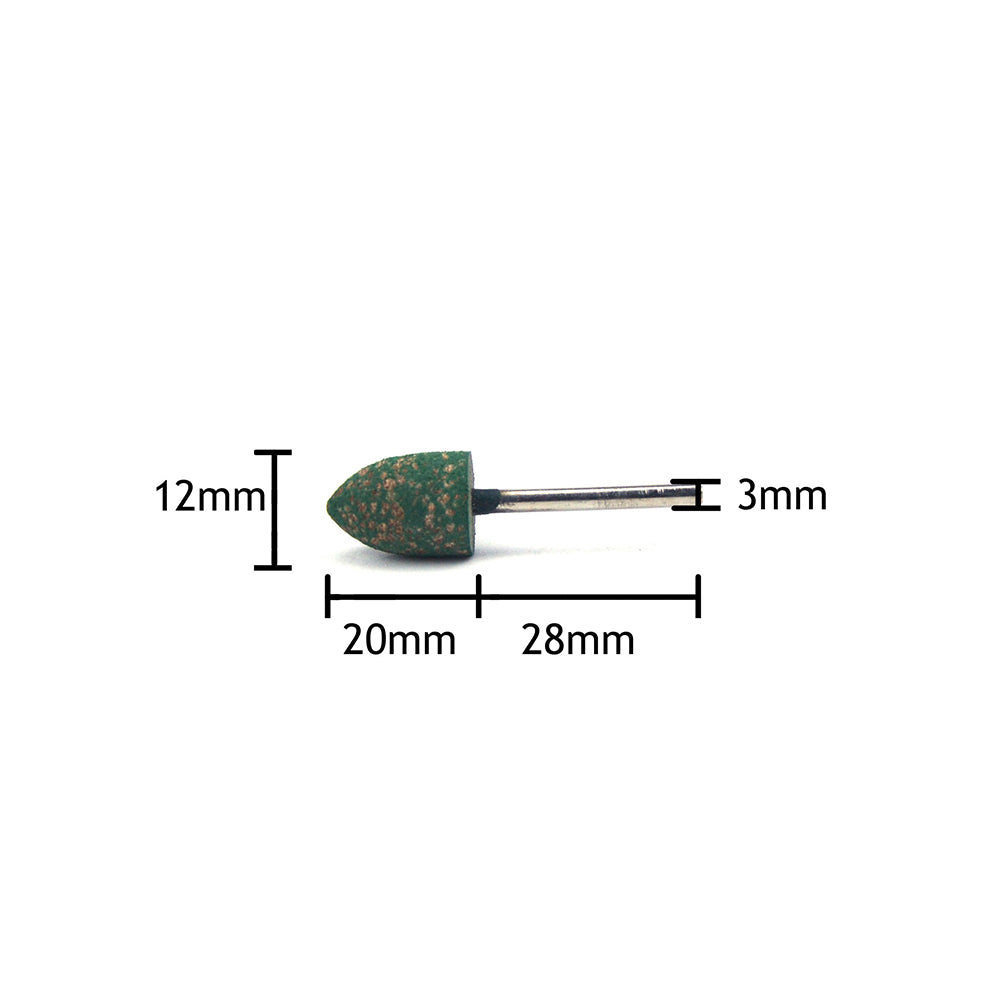 12mm x 3mm Mounted Shank Sesame Rubber Polishing Points Buffing Heads, Conical