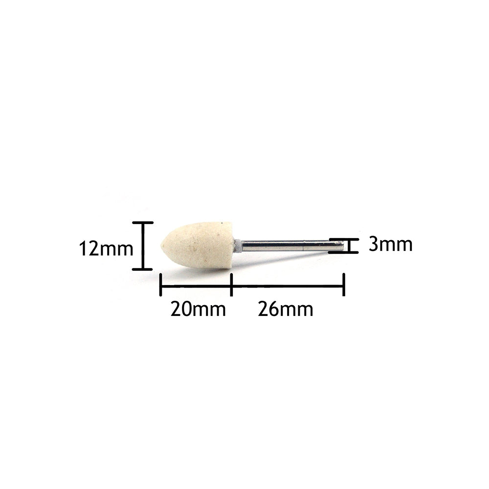 12mm x 3mm Mounted Shank Wool Felt Bobs Mandrel Grinding Polishing Points Buffing Heads, Conical