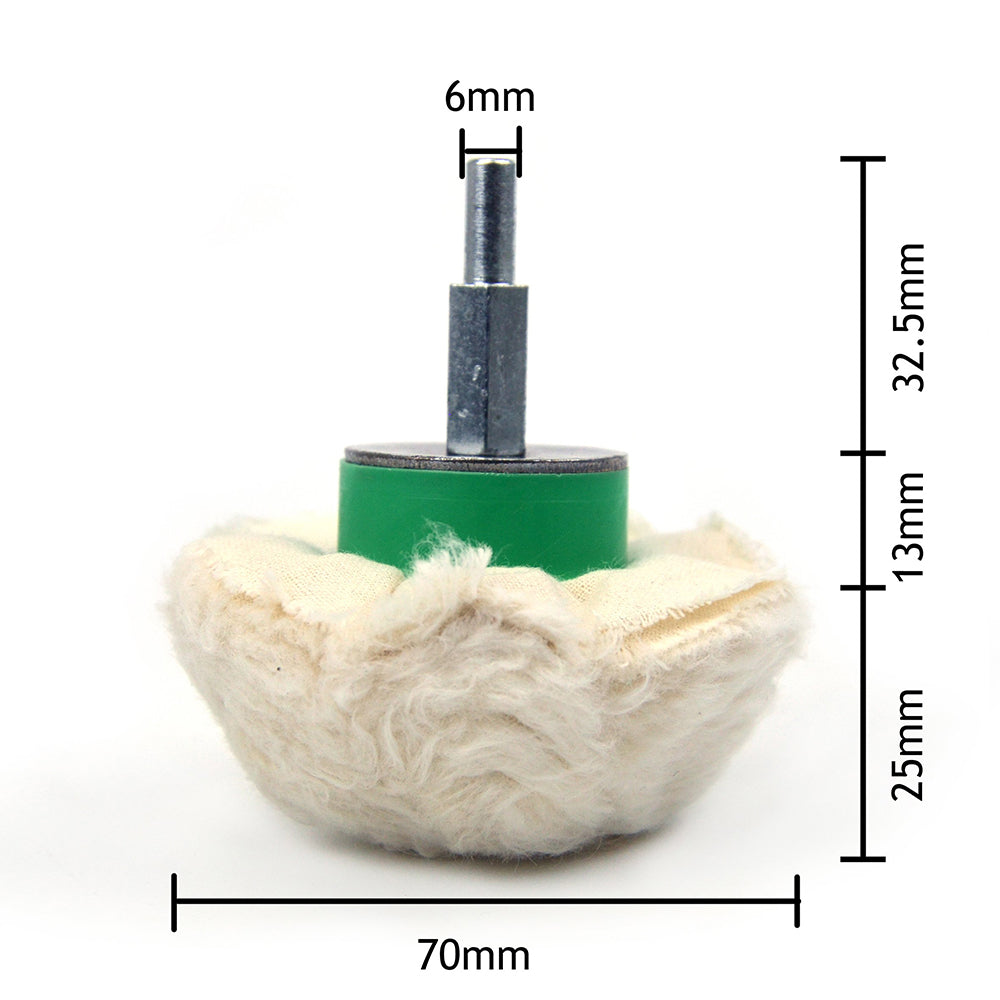 70x25mm x 6mm Shank Mounted Cotton Buffing Wheels, Mushroom-Like