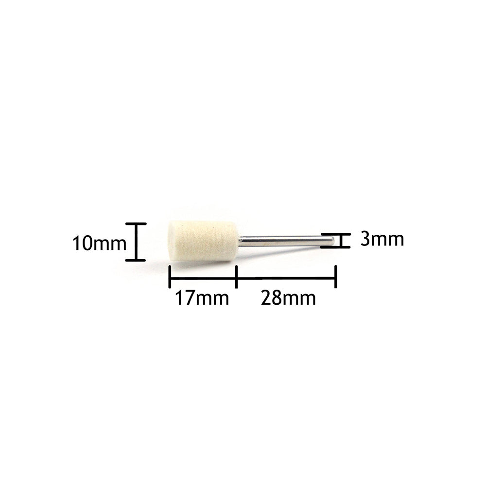 10mm x 3mm Mounted Shank Wool Felt Bobs Mandrel Grinding Polishing Points Buffing Heads, Cylindrical