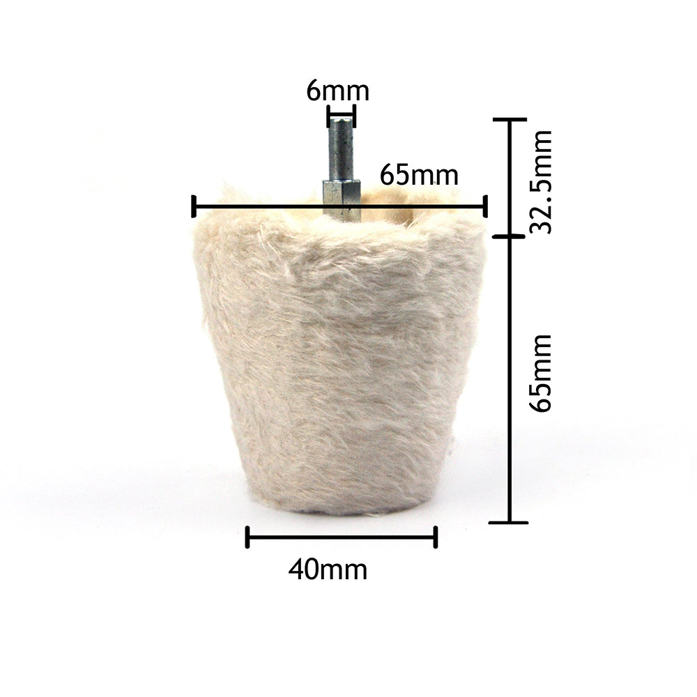 65x65mm x 6mm Shank Mounted Cotton Buffing Wheels, Conical