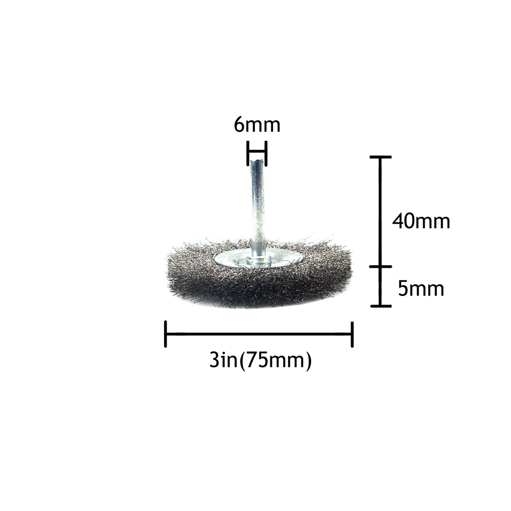 3" (75mm) x 6mm Mounted Shank 0.15mm Stainless Steel Wire Wheel Brushes