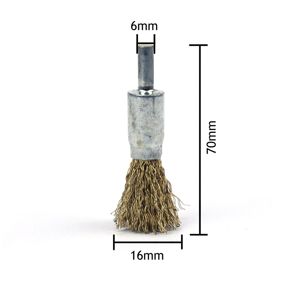 16mm x 6mm Shank Mounted Copper Plated Stainless Steel Wire End Brushes