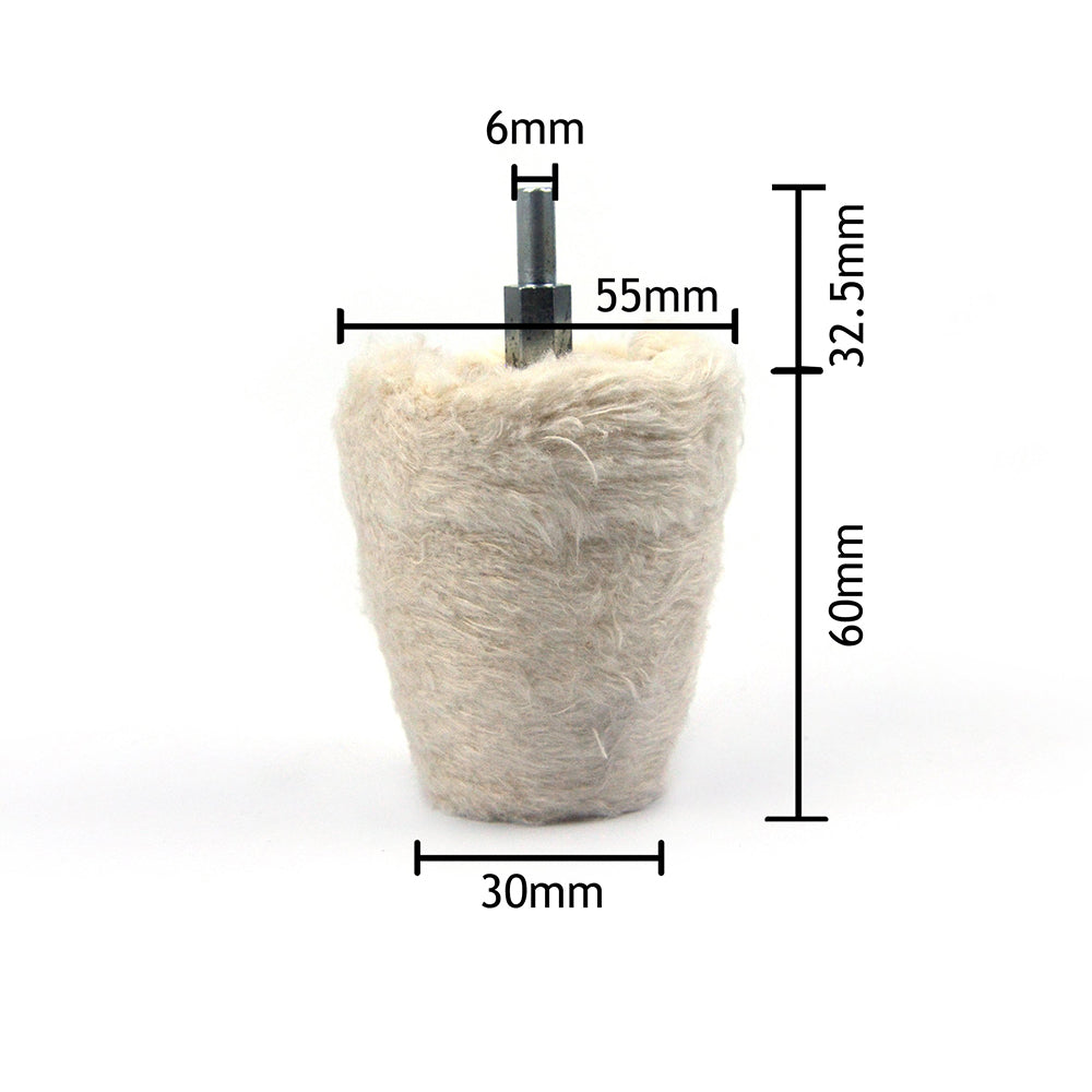 60x55mm x 6mm Shank Mounted Cotton Buffing Wheels, Conical