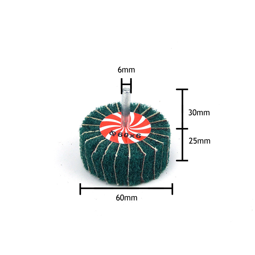60mmx25mmx6mm Mounted Shank Cylinder Points Scouring Pad Interleaf Flap Grinding Wheels, 120 Grit