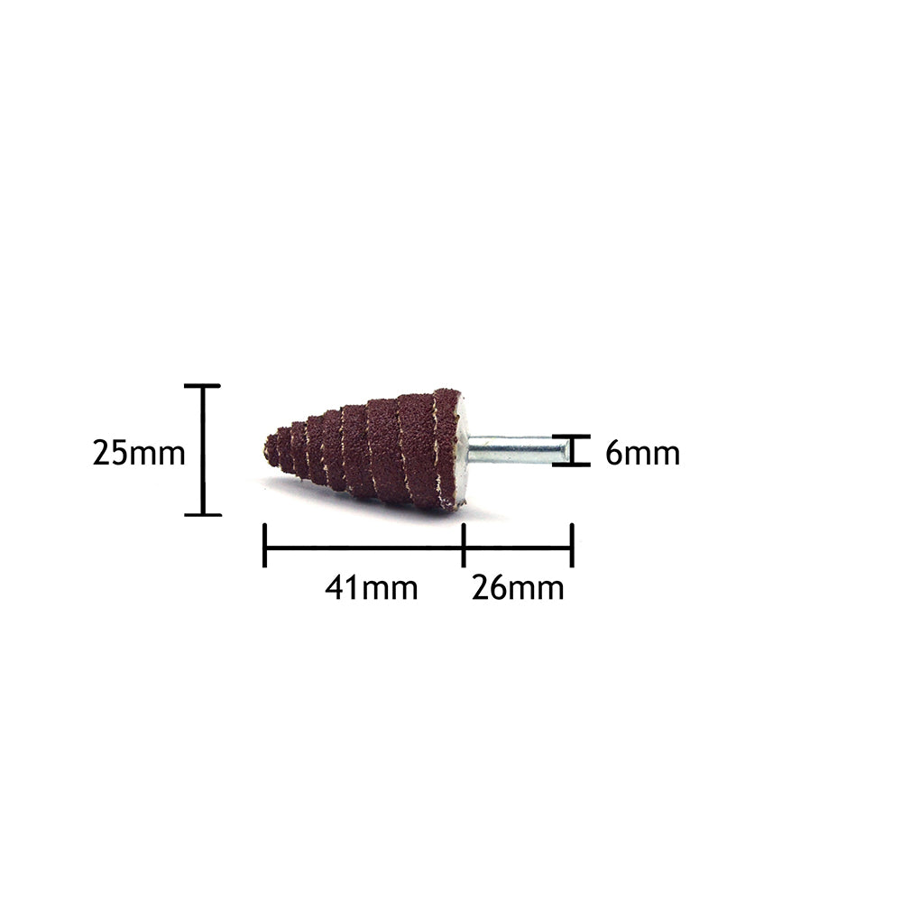 25mm x 6mm Mounted Shank 80 Grit Aluminum Oxide Taper Cone Points Spiral Sanding Rolls