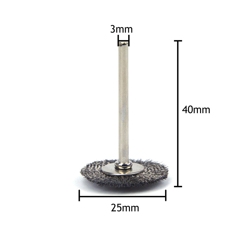 1" (25mm) x 3mm Shank Mounted Stainless Steel Wire Wheel Brushes