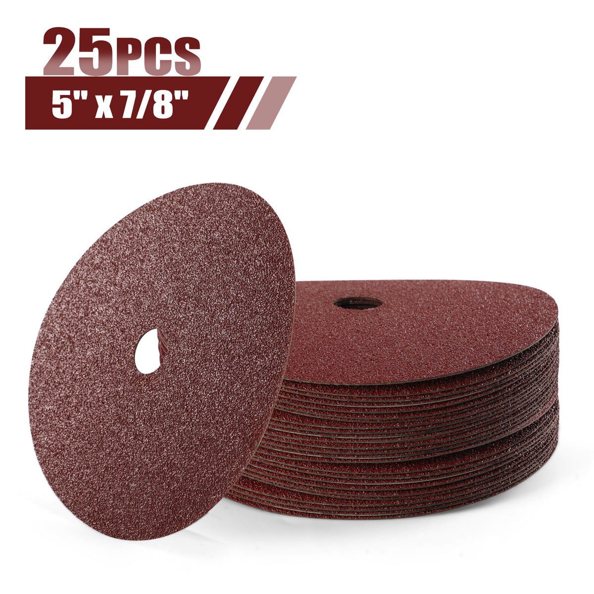 5" x 7/8" A/O Alumina Resin Fiber Sanding Discs - 25Pcs/Box