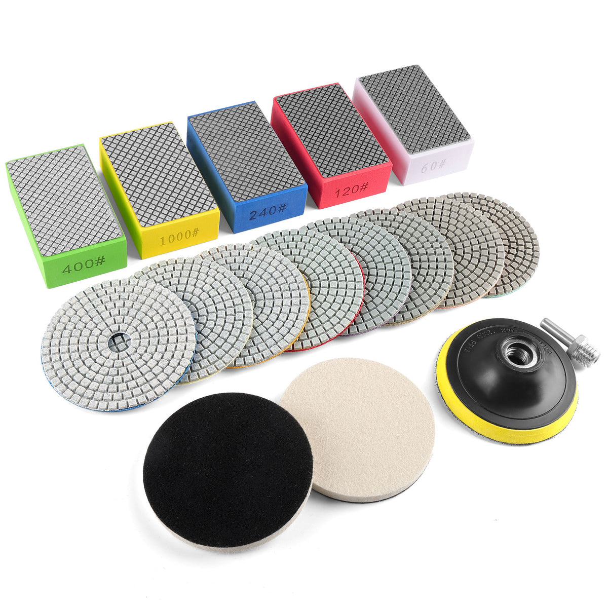 Complete Diamond Polishing Kit – 4" Pads with Backer + Hand Pads - 17Pcs