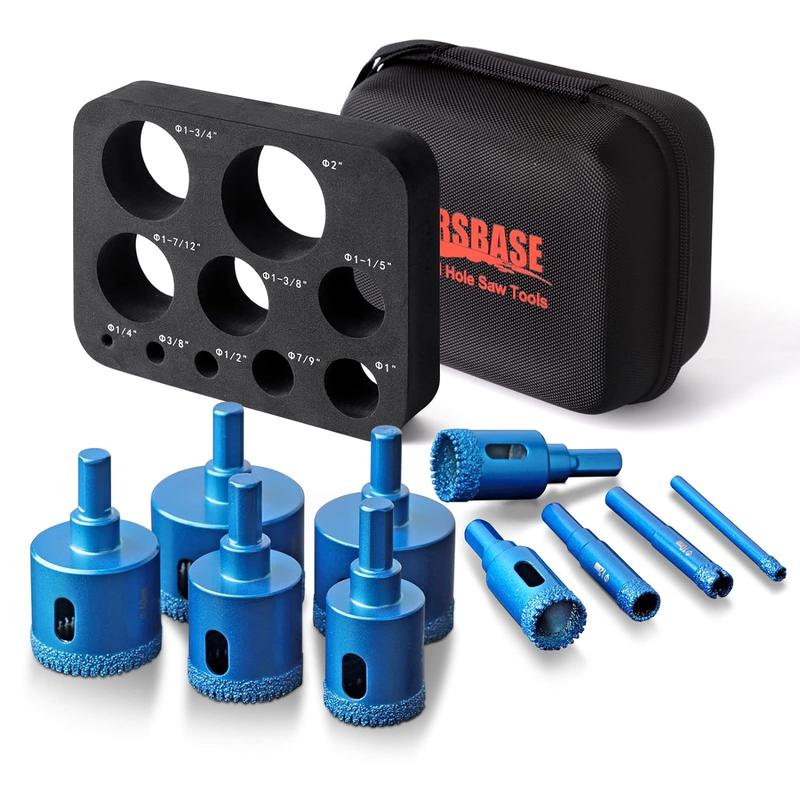 Diamond Hole Saw Kit with Guide Jig for Tile and Glass - 10PCS