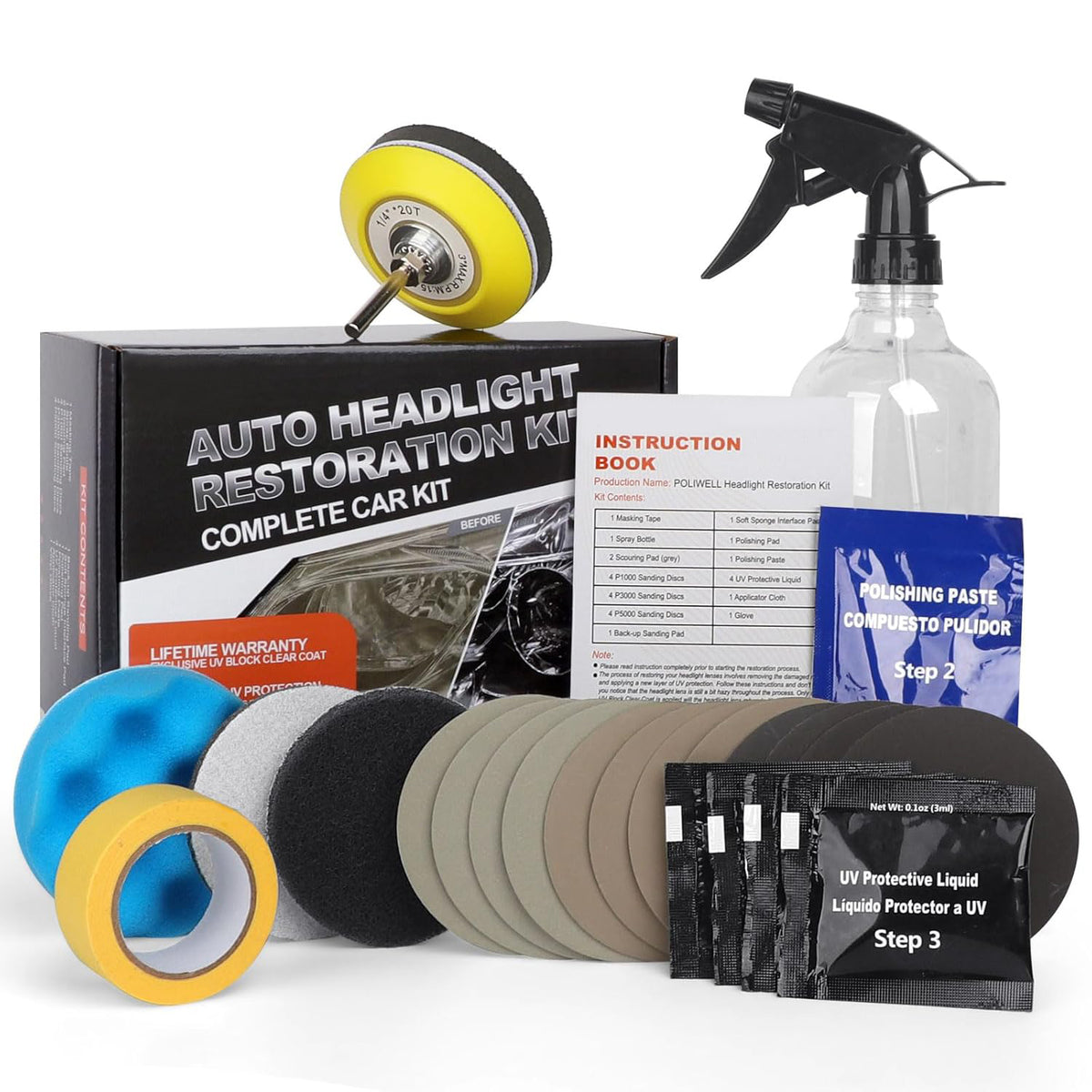 3" Headlight Restoration Sanding and Polishing Discs for Drill Use - 24Pcs/Box