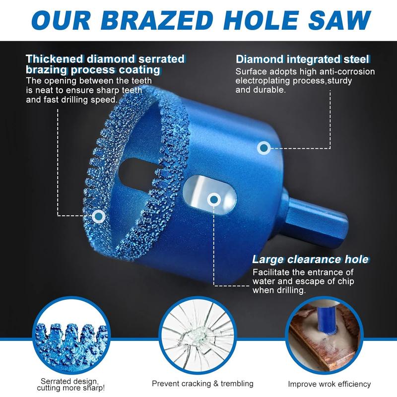 Diamond Hole Saw Kit with Guide Jig for Tile and Glass - 10PCS