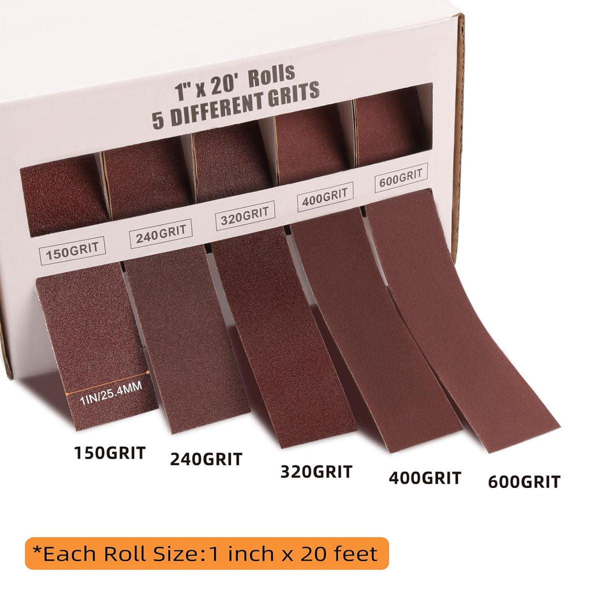 1" x 20' Aluminum Oxide Emery Cloth Roll with Dispenser