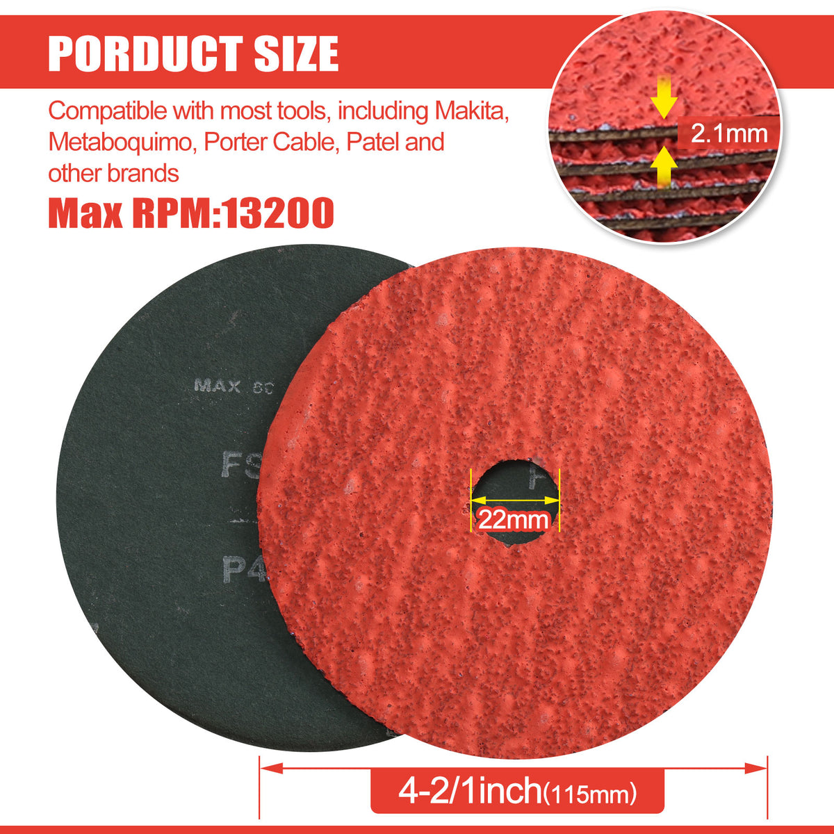 4-1/2" x 7/8" Ceramic Resin Fiber Sanding Discs