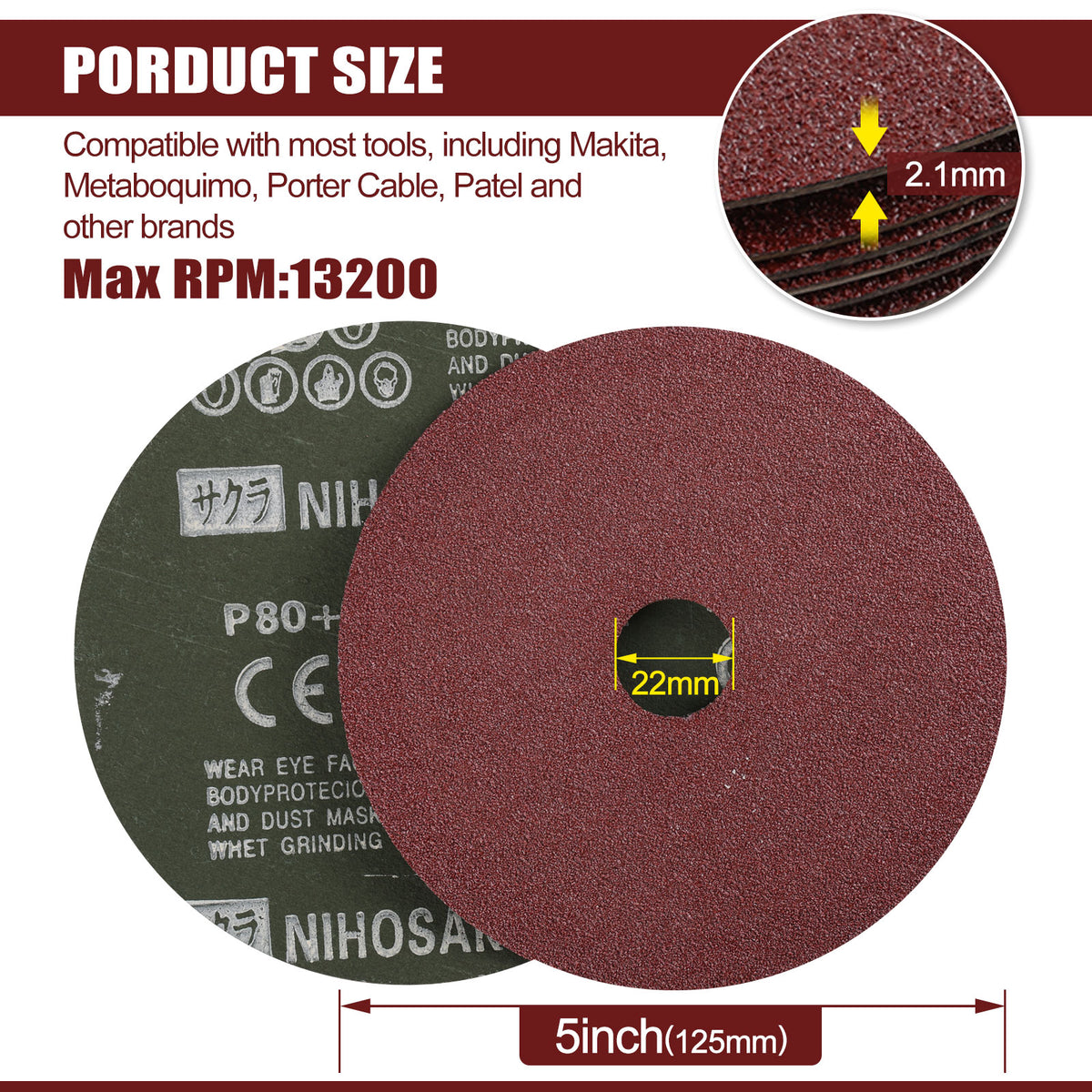 5" x 7/8" A/O Alumina Resin Fiber Sanding Discs - 25Pcs/Box