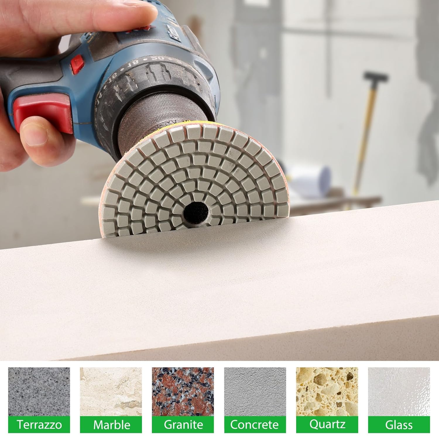 3" (80mm) Assorted Grits Diamond Polishing Discs with 8mm Shank Backing Pad - 12 Pcs