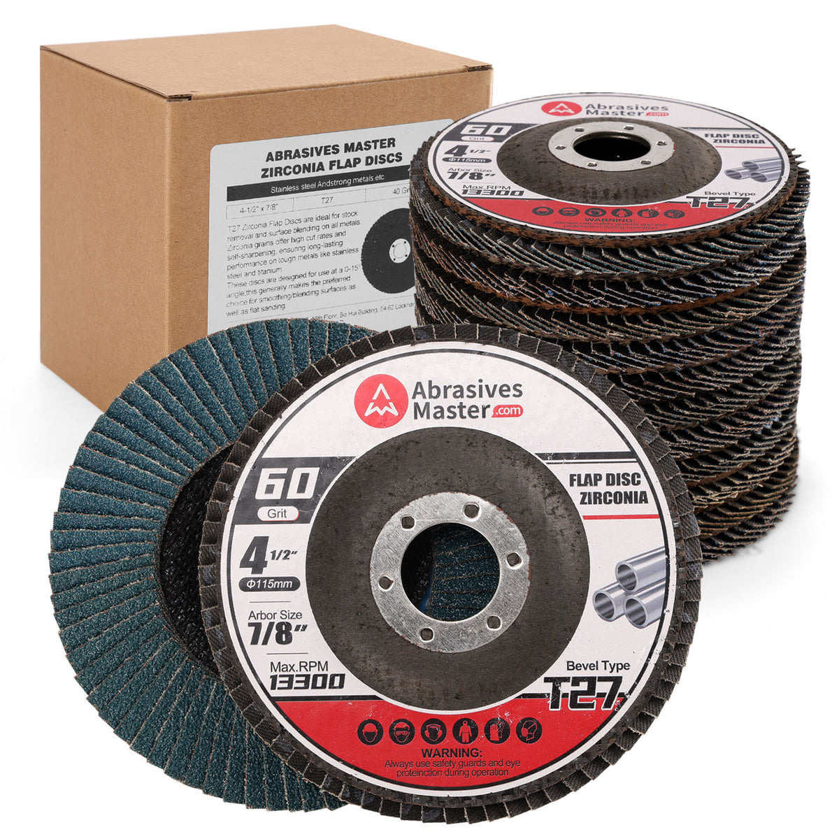 4-1/2" x 7/8" (115x22mm) T27 S90 Zirconia Flap Disc - 10Pcs/Box