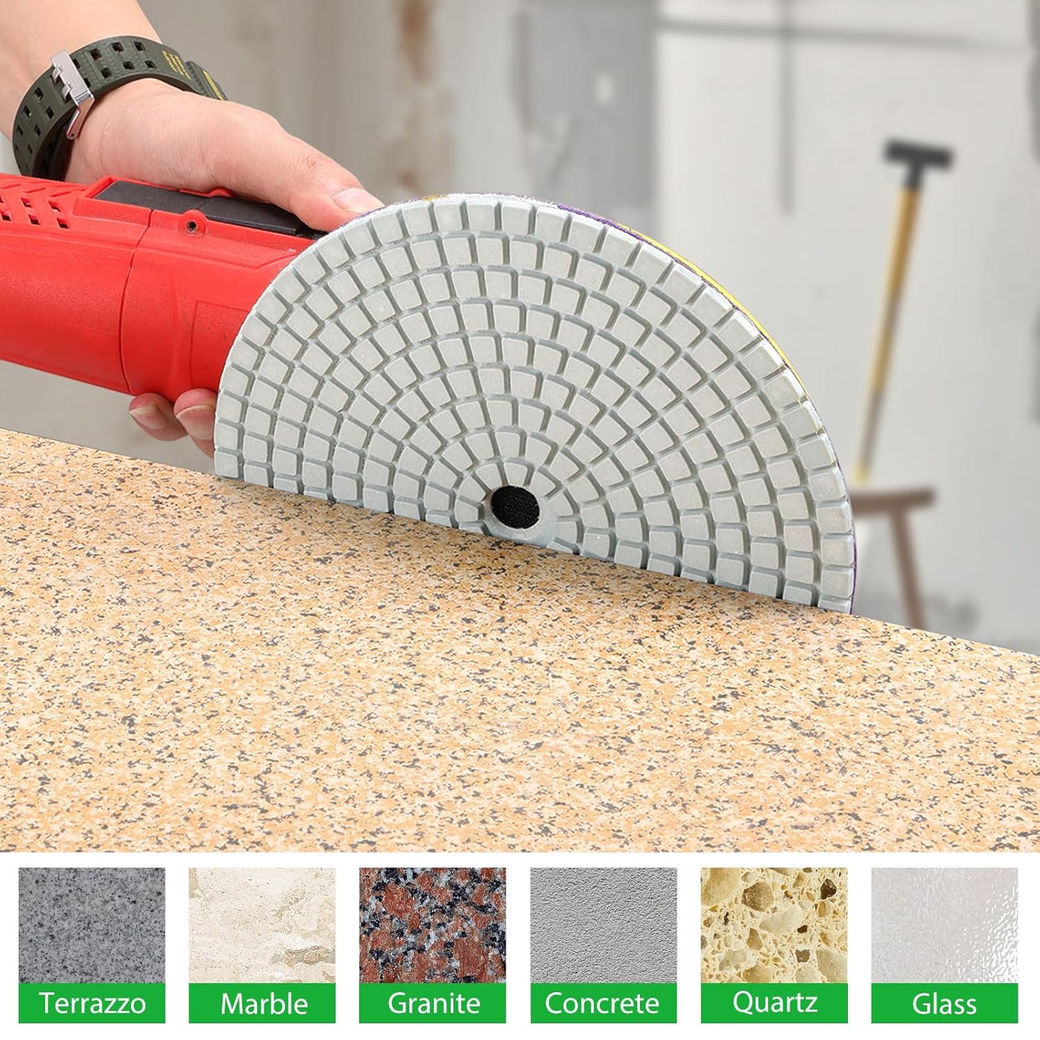 7" Diamond Polishing Pads Wet/Dry for Stone & Concrete - 8Pcs