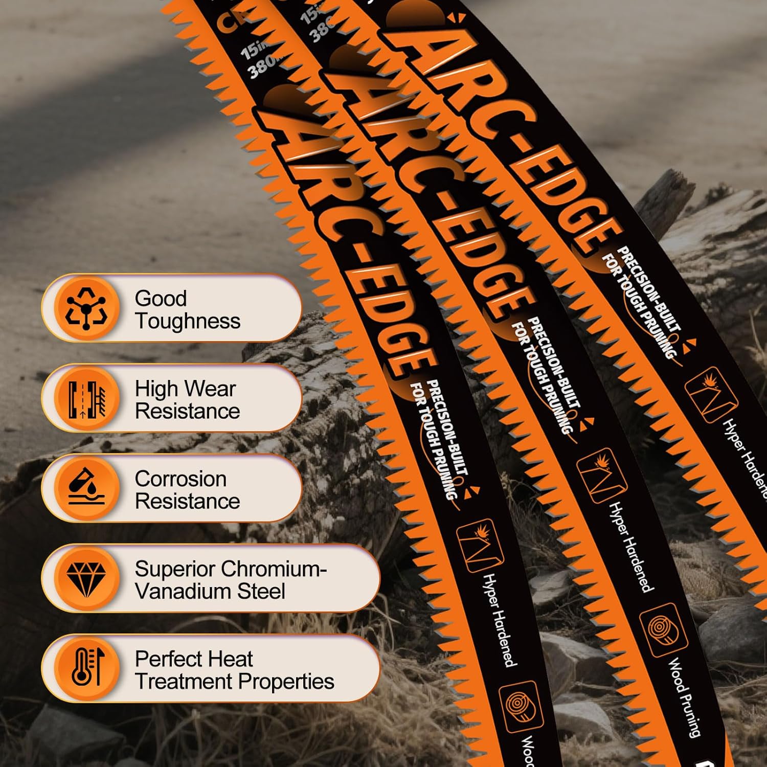 POLIWELL 15" Reciprocating Saw Blade – Arc-Edge 6TPI for Wood & Branch Pruning - 3Pcs