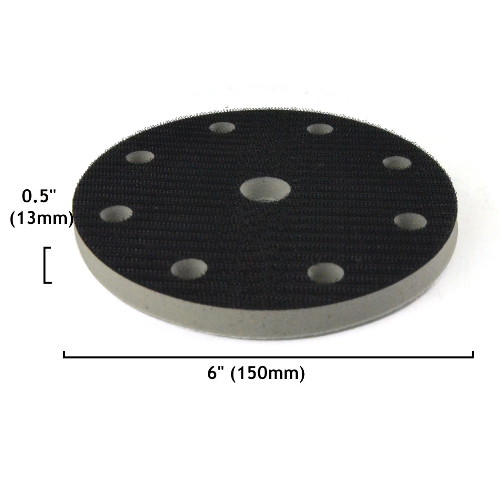 6" (150mm) 9-Hole High Density Hard Hook & Loop Surface Protection Interface Buffer Backing Pad