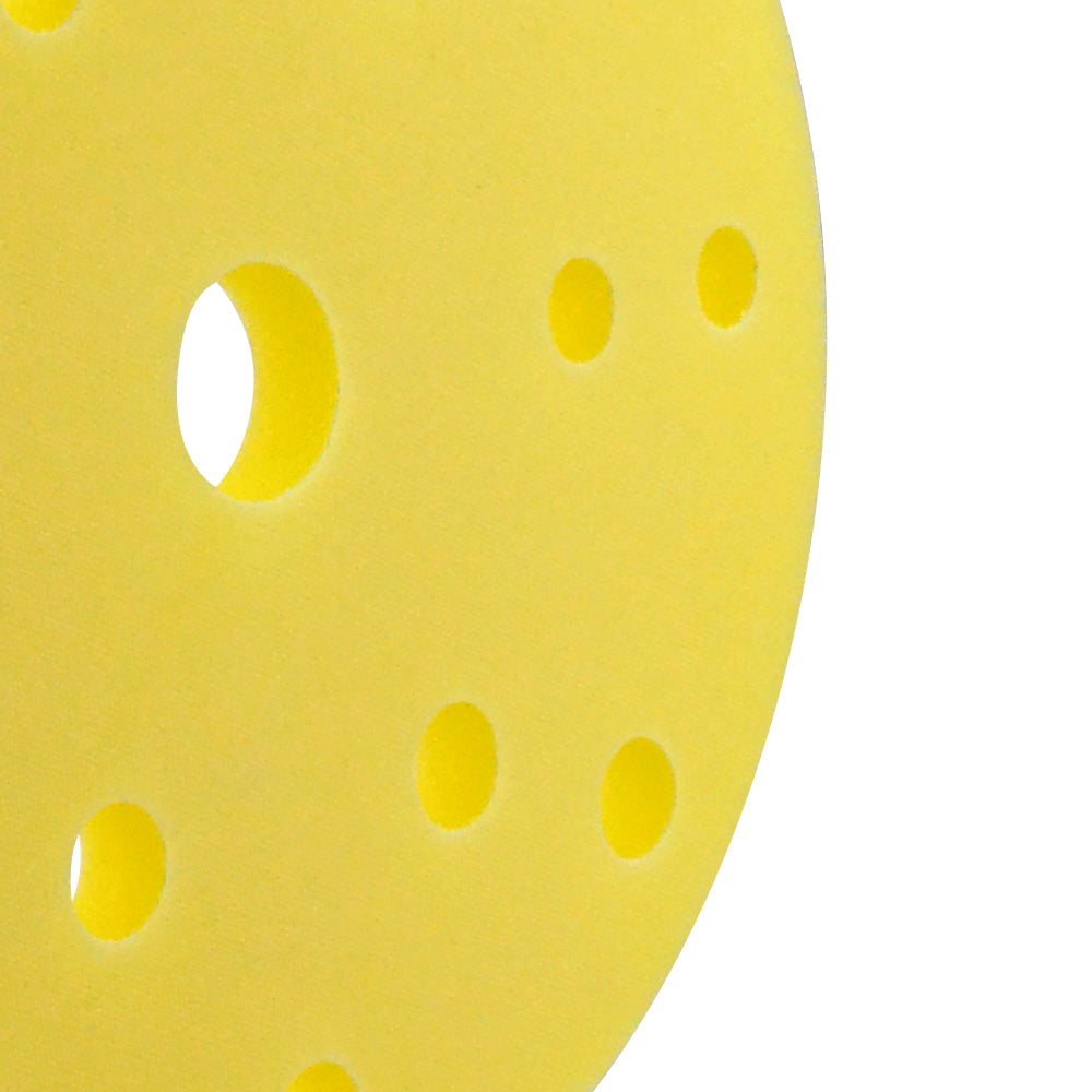 6" (150mm) 15-Hole Soft Sponge Yellow Flat Hook & Loop Surface Protection Interface Buffer Backing Pad