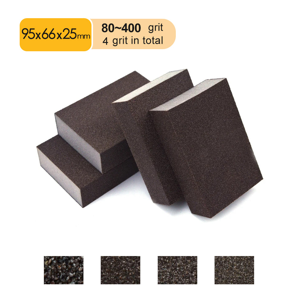 2-5/8" x 3-3/4" x 1" (almost 95x66x25mm) 4-Sided Manual Abrasive Blocks, Sanding Sponges (80-400 Grit), 1 PC