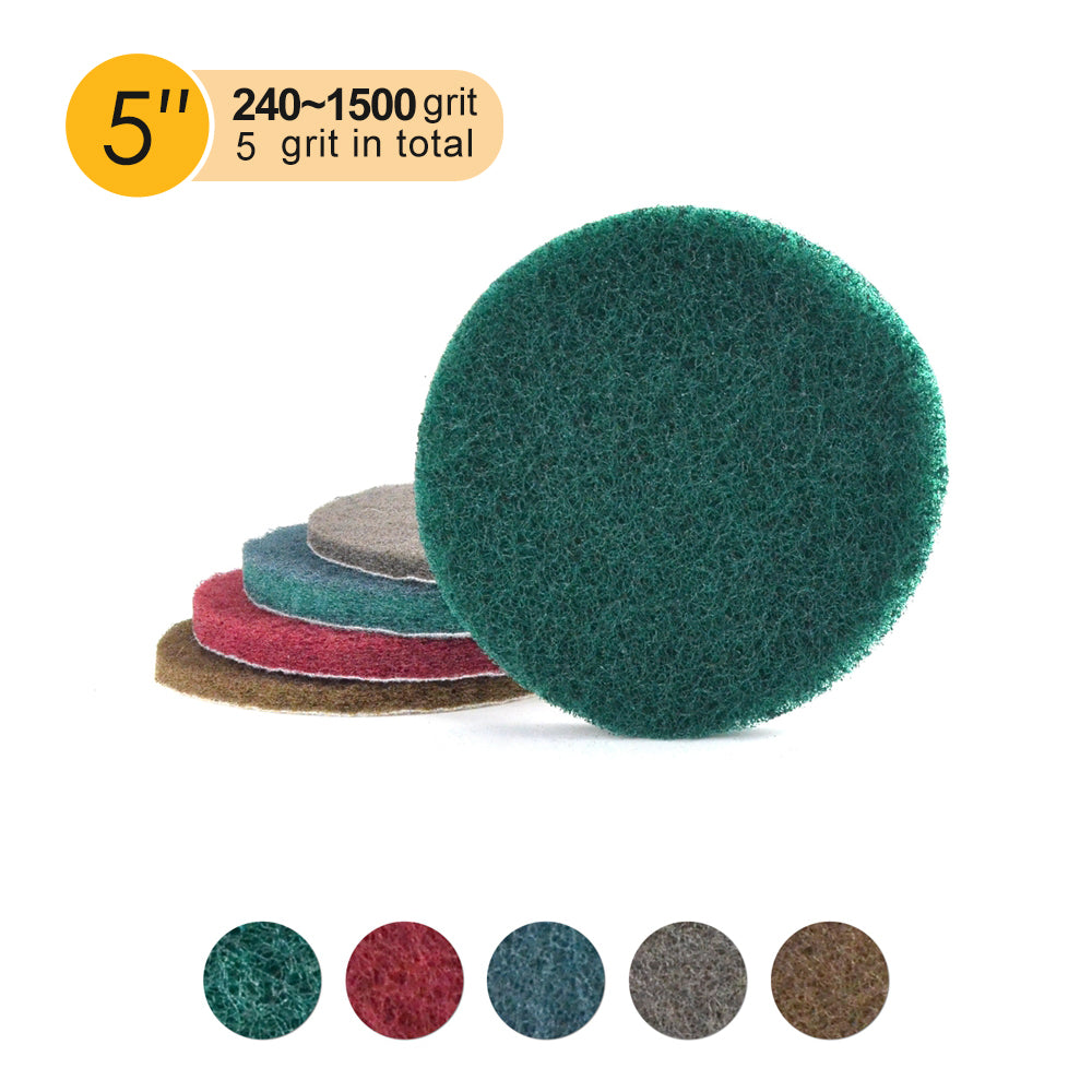 5" (125mm) Round Heavy Duty Hook and Loop Scouring Pads(240-1500 Grit), 1 PC
