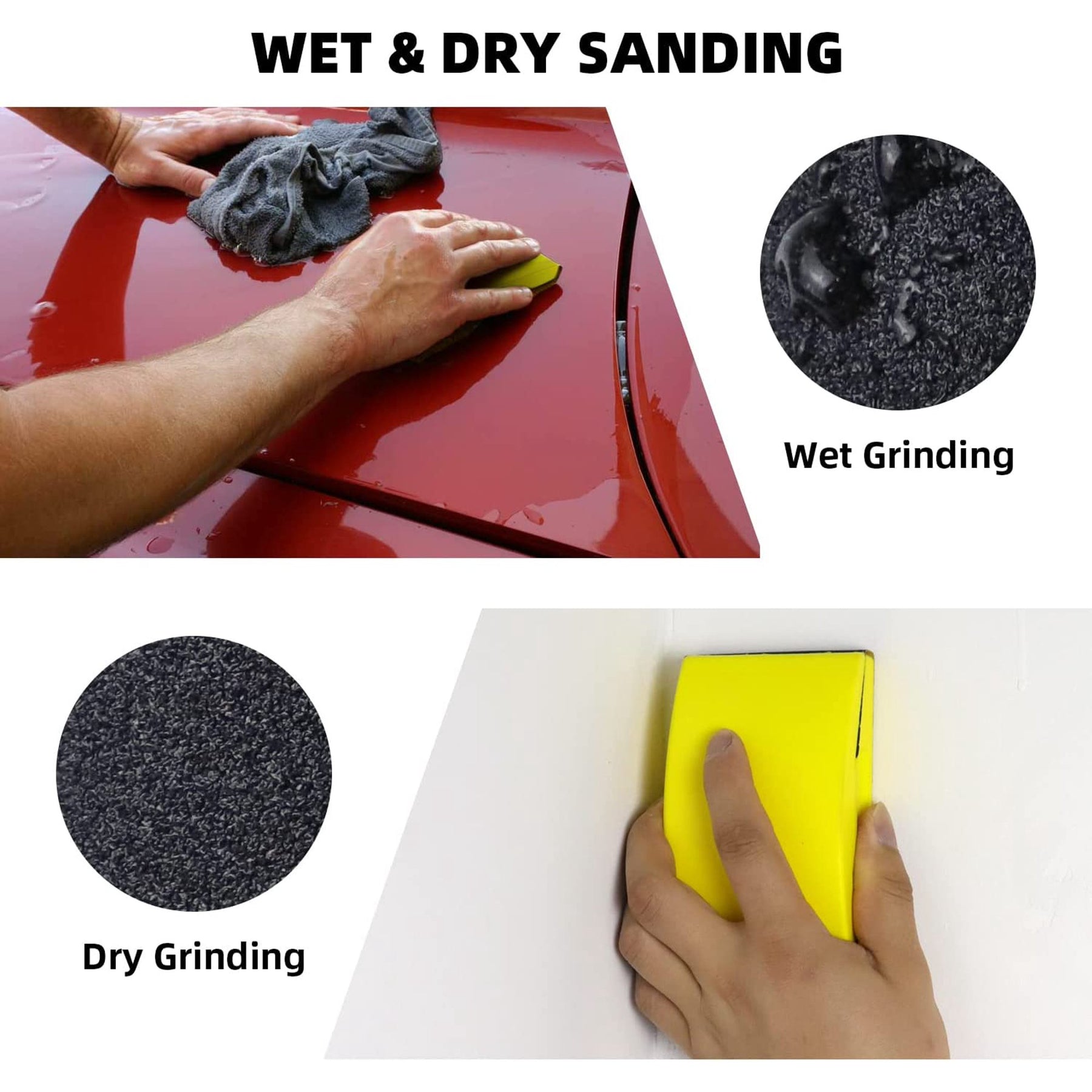 Rubber Sanding Block, 5 x 2-3/4 Inch Hand Sander Yellow + 2.75” Sandpaper 80 120 180 240 400 Assorted Grit 30 Pack