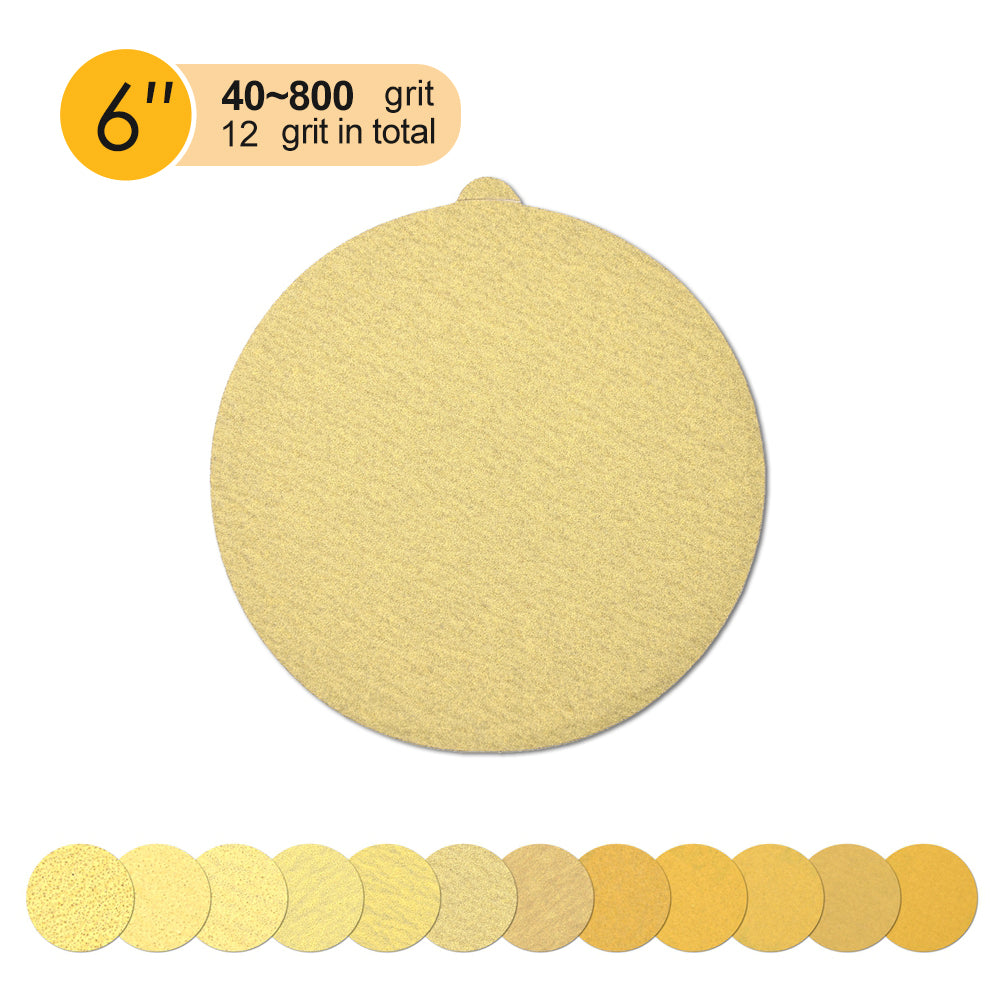 6" (150mm) PSA Yellow Grain Sanding Discs for Wet/Dry Sanding (40-800 Grit), 1 Disc