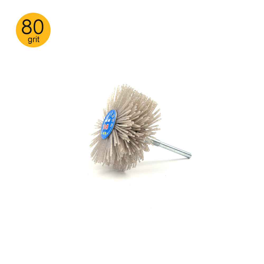 80 Grit 6mm Shank Mounted Nylon Wire Grinding Flower Head Wheel Brush for Woodworking
