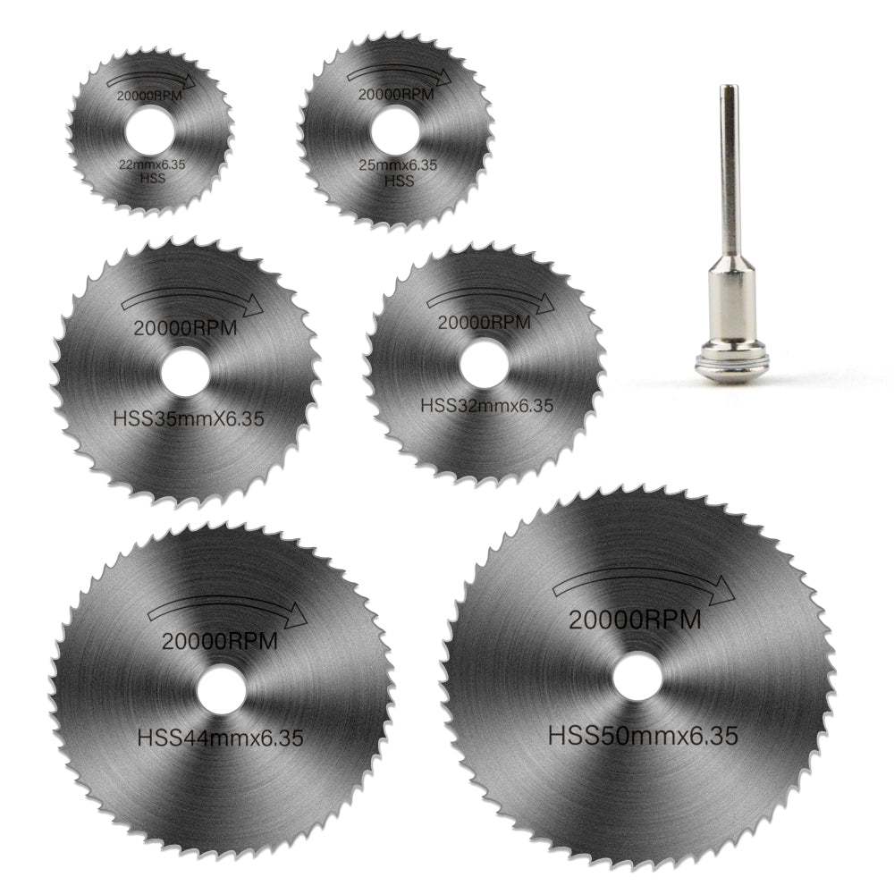HSS(High Speed Steel) Mini Circular Saw Blades 1/8" (3.175mm) Shank Cutting Discs for Dremel Rotary Tools, 7pcs Set