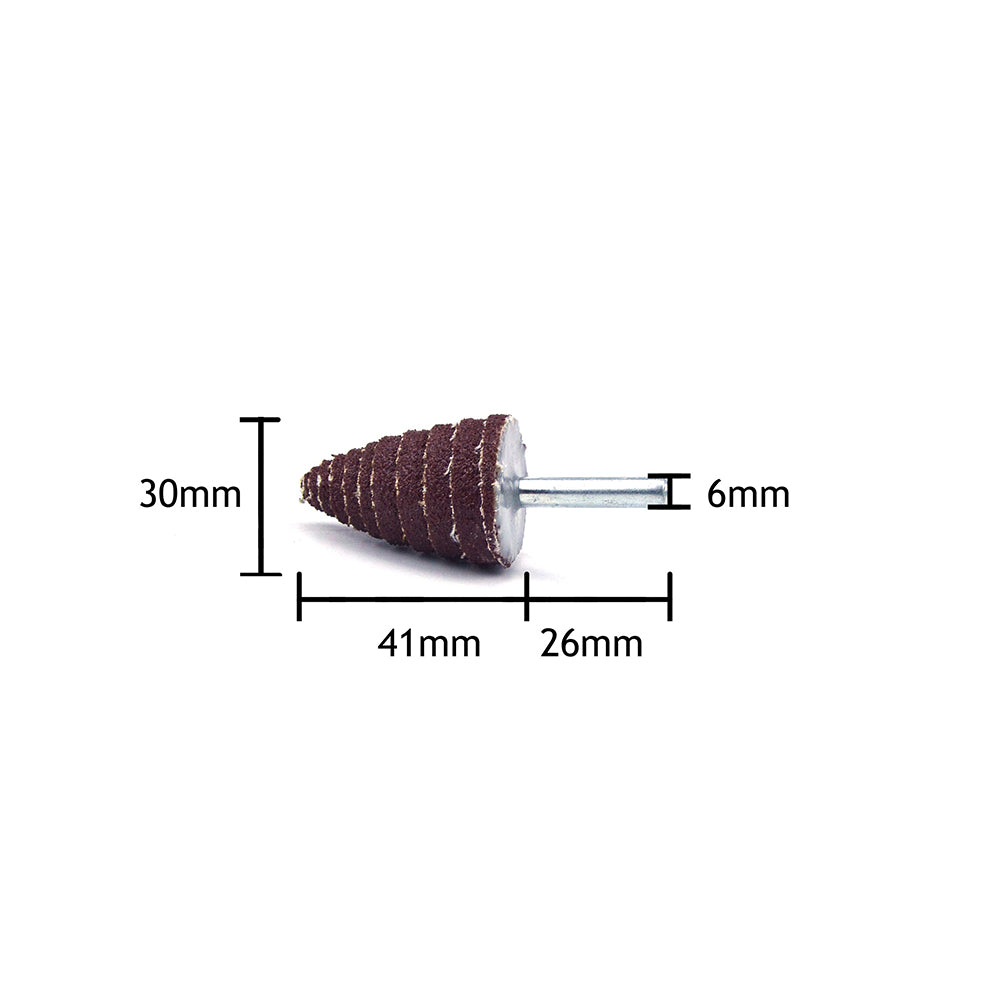 30mm x 6mm Mounted Shank 80 Grit Aluminum Oxide Taper Cone Points Spiral Sanding Rolls
