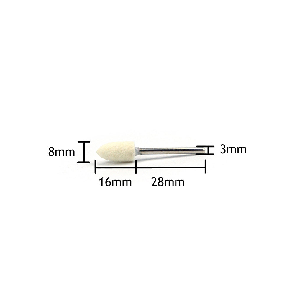 8mm x 3mm Mounted Shank Wool Felt Bobs Mandrel Grinding Polishing Points Buffing Heads, Conical
